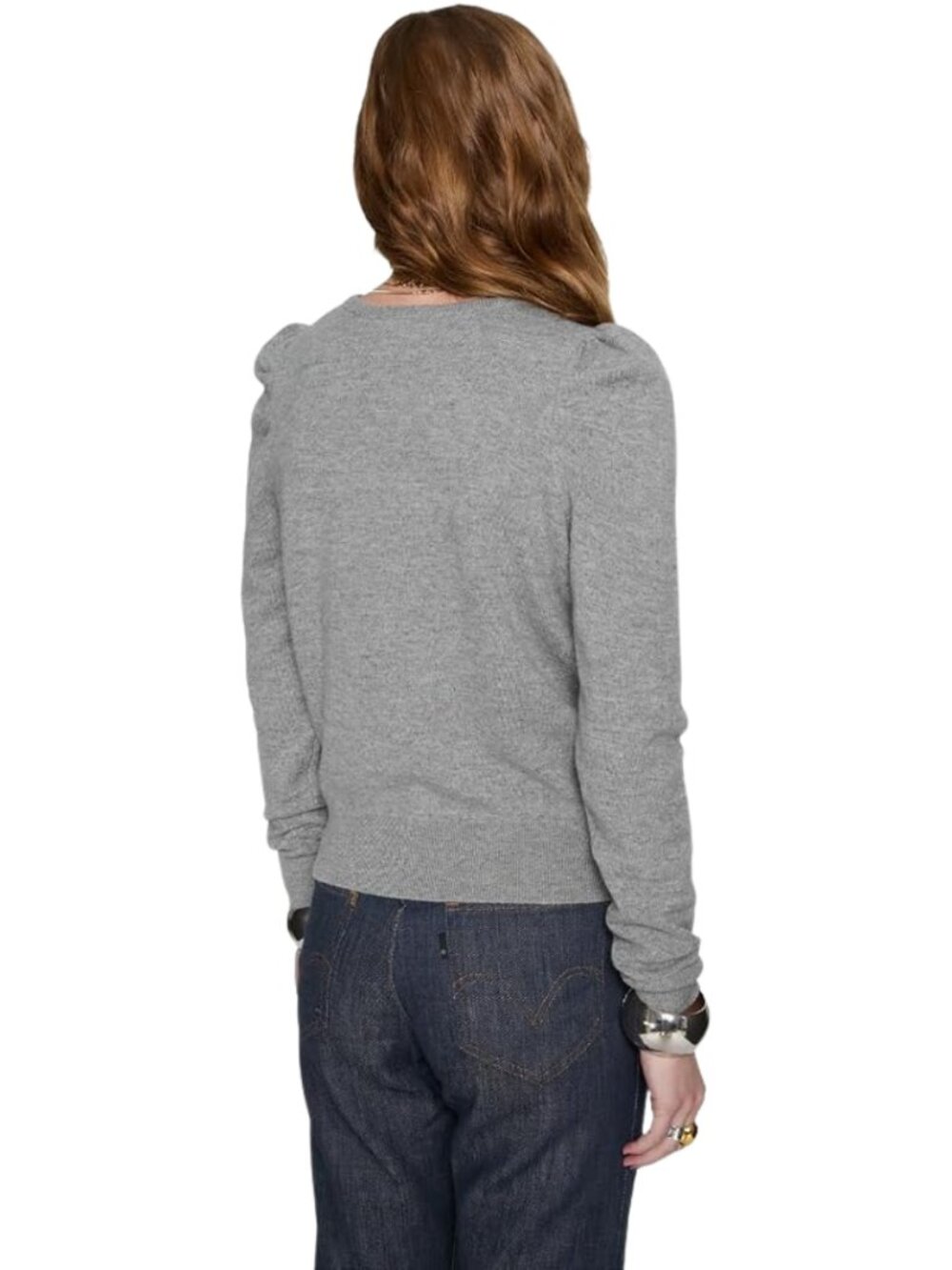 Rebecca Minkoff Janine Wool Puff Sleeve V-Neck Sweater Pullover Women's XS Gray - Picture 2 of 15